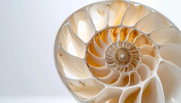 Nautilus Shell Section Golden Ratio, Spiral, Fibonacci Sequence, white photo