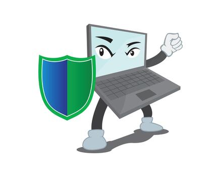 Computer Character Holding Shield as Symbolization of Protection and Security vector
