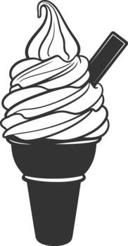 A delightful swirl of soft serve ice cream in a cone with a wafer stick vector