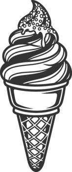 Classic soft serve ice cream cone with sprinkles and syrup vector