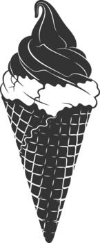 Delicious black and white soft serve ice cream in a waffle cone vector