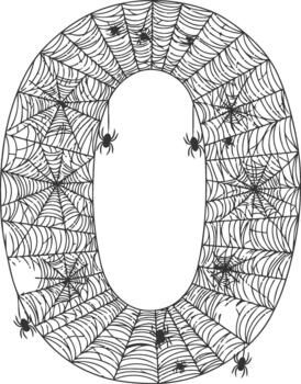 escalofriante número cero con araña webs y minúsculo arácnidos vector