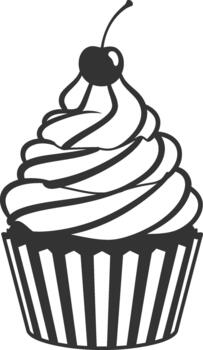 Simple isolated line art drawing of a cupcake with cherry on top vector