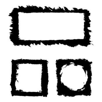 conjunto de Tres mano dibujado afligido grunge pintar cepillo rectangular marcos vector