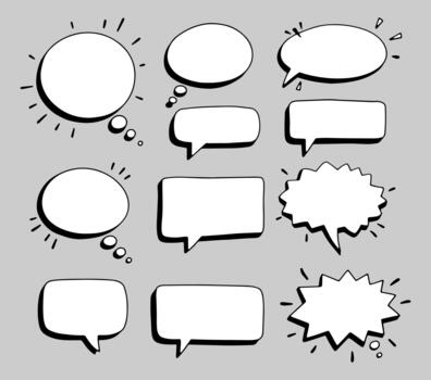 Hand Drawn Sketch Speech Bubbles Set for Comic and Dialogue vector