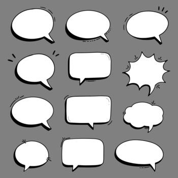 Set Of Hand Drawn Cartoon Style Speech Bubbles And Thought Clouds vector