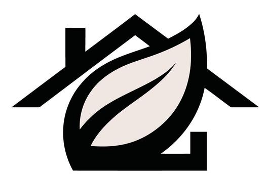 Abstract Icon Combining a House Silhouette with a Stylized Leaf architecture black and white vector
