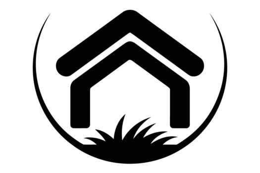 Black and White Icon of a House Silhouette within a Circle with Grass abstract architecture vector