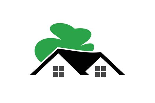 dos casas con negro techos y ventanas detrás un verde resumen forma en blanco antecedentes hogar edificio vector