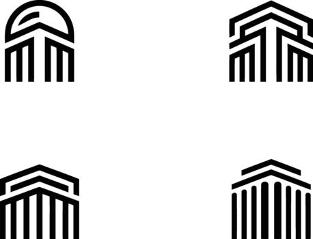 minimalista negro y blanco arquitectónico edificio íconos arquitectura vector