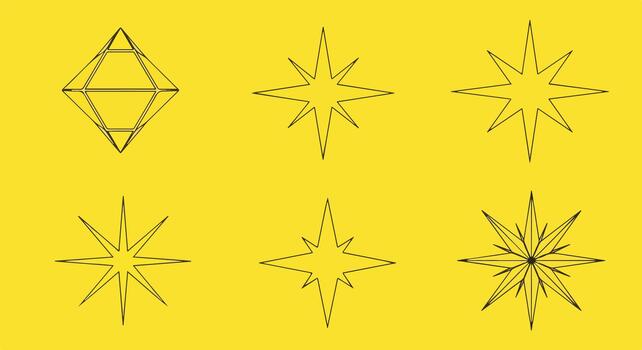 Abstract Geometric Stars and Polyhedral Shape on a Bright Yellow Background vector
