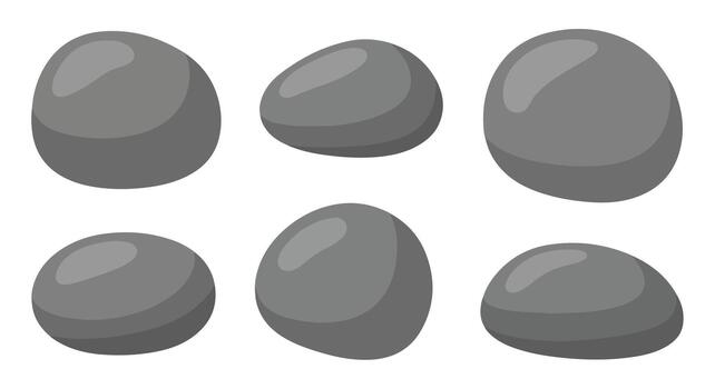 Collection of Smooth Grey Stones with Subtle Reflections on a White Background vector