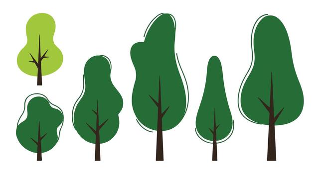 Variety of Stylized Trees with Different Shapes and Colors vector