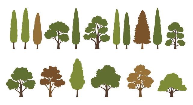 variedad de arboles con diferente formas y colores vector