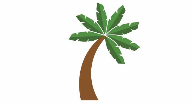 Stylized Palm Tree with Green Leaves and Curved Trunk vector