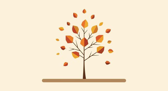 Geometric Autumn Tree with Falling Leaves Illustration vector