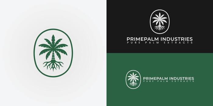 The natural oils company's logo features a palm tree with strong roots within a circle, representing its commitment to purity, consistency, and stability. vector