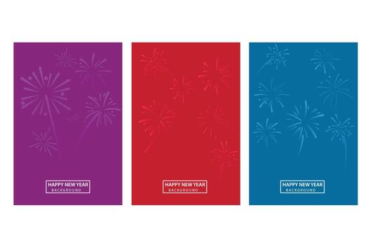 A set of three New Years card designs featuring subtle firework patterns and a Happy New Year vector