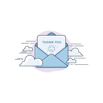 Cute Kawaii Thank You Message in Open Envelope with Soft Clouds vector