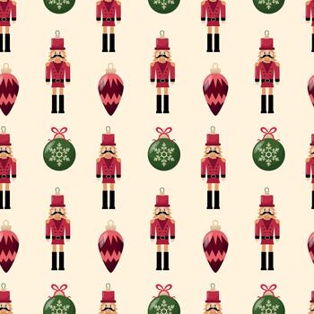 Nutcracker and Christmas ornament pattern vector