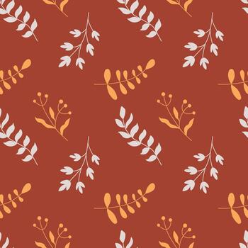 Minimal Leaf and Branch Seamless Pattern on Rust Background vector