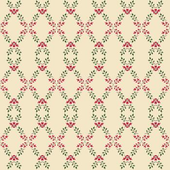 sin costura floral modelo con rojo flores y verde frondoso ramas formando un diamante enrejado estructura en un beige antecedentes. vector