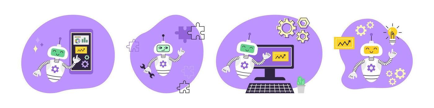 Robots engaging with technology and innovation vector