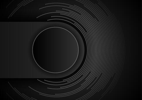 Black white abstract geometric tech background with dotted lines circles vector