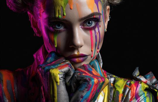 Color Explosion Portrait with Dripping Paint photo
