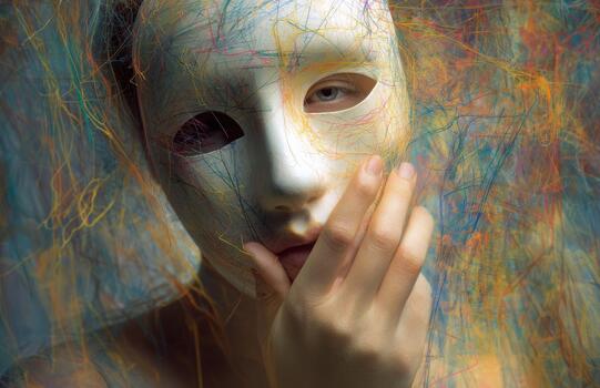 Mysterious Woman in Mask with Abstract Threads photo