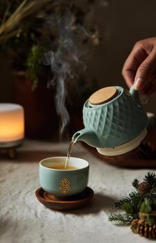 torrencial té desde cerámico tetera con pino aroma difusor foto