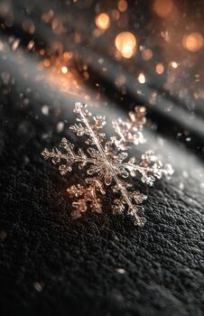Glittering snowflake on leather in festive light photo