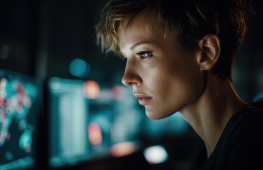 enfocado la seguridad cibernética especialista trabajando en oscuro operaciones habitación foto