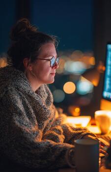 más Talla hembra backend ingeniero trabajando tarde a computadora foto