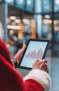 Santa Analyzing Business Data on Tablet at Christmas photo
