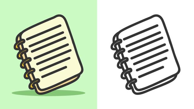 Hand drawn cartoon spiral notebook icon with clean lines. Simple study and science design vector