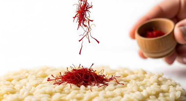 Adding Saffron Threads to Creamy Risotto Creating a Gourmet Culinary Experience at Home photo