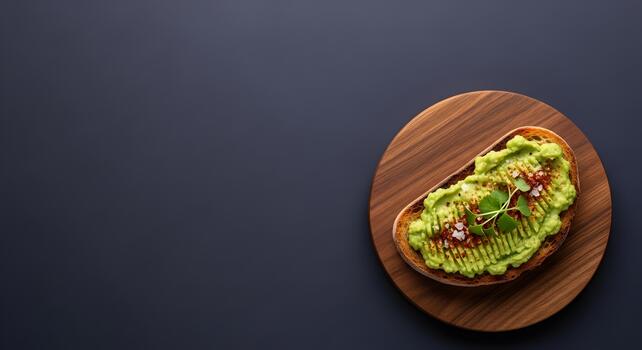 Avocado Toast on Wooden Board with Dark Background Top View Flat Lay Photography photo