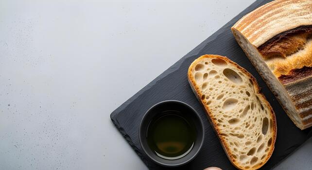 Delicious Sourdough Bread Slice with Olive Oil Ready to be Enjoyed Fresh and Rustic photo
