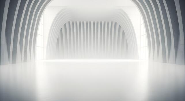 Futuristic Architecture Interior with White Arches and Bright Light for Modern Design Concepts photo