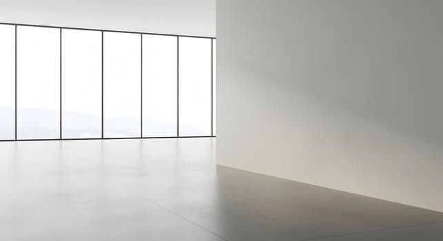 Minimalist Empty Room with Large Windows and Mountain View Ideal for Office or Studio Space photo