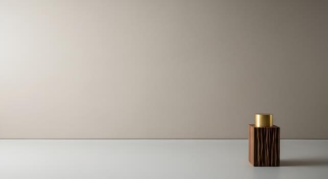 Minimalist Studio Setup with Wooden Display Stand and Gold Accent Top Elegance and Simplicity photo