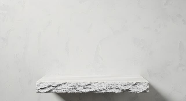 Minimalist White Stone Shelf Against Textured Wall Perfect for Product Display and Mockups photo
