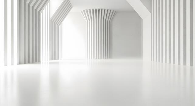 Modern architectural design with minimalist aesthetics and bright white tones rendering a spacious interior photo