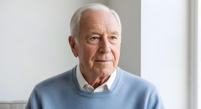 Thoughtful Senior Man Looking Away From the Camera in a Quiet Moment of Reflection photo