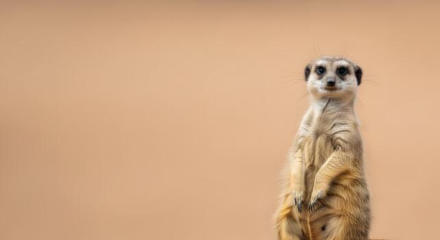 Alert Meerkat Standing Tall Against a Plain Background Adorable Wildlife Portrait with Space for Text photo