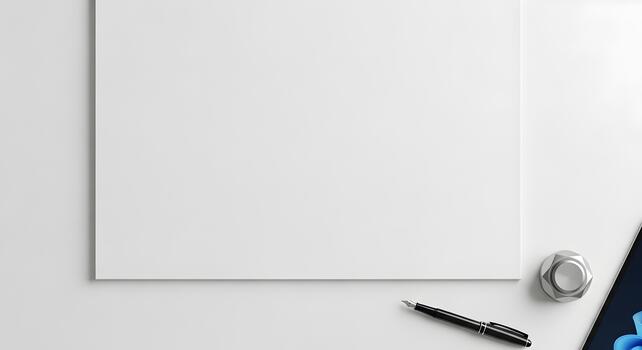 Clean and Modern Office Desk Setup with Blank Paper for Creative Work or Mockup photo