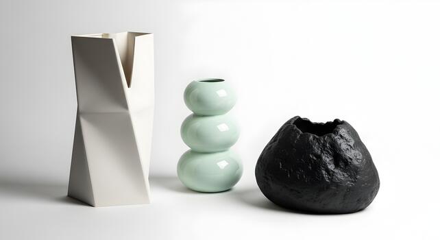 Elegant modern ceramic vases in minimalist style home decor and interior design objects photo