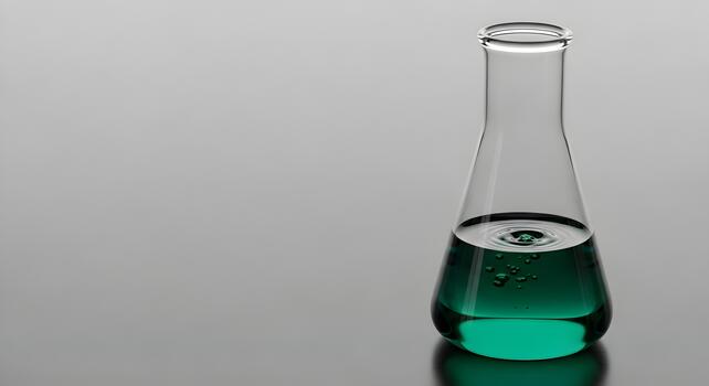 Laboratory Erlenmeyer Flask Filled with Vibrant Green Liquid for Scientific Research and Experimentation photo