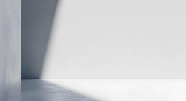 Minimalist Architecture with Light and Shadow Play on a White Wall and Reflective Floor photo